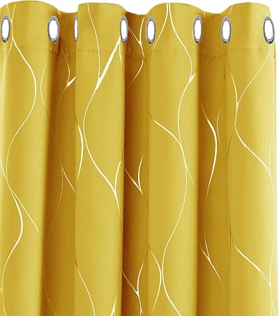 Deconovo Eyelet Room Darkening Curtains Silver Wave Foil 66x72 Two Panels