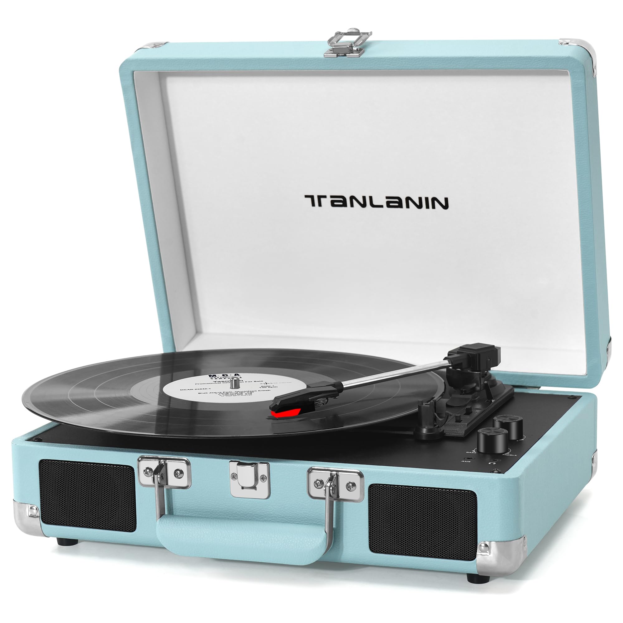 Photo 1 of Bluetooth Suitcase Record Player with Built?in Speakers, Bass & Treble Control, 3?Speed Belt?Drive Turntable with Auto?Stop, RCA & AUX Output, Portable Vinyl Player for 33 45 78RPM LPs