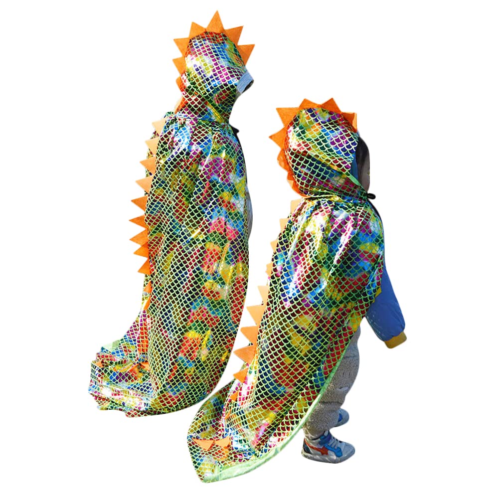 Kids Dinosaur Hooded Cloak Halloween Cape Child Cosplay Fancy Dress Costume Witch Wizard Magician Robe Dragon Cape Fancy Dress Up Outfit with Hat for Boys Girls Halloween Birthday Costume Party 120cm