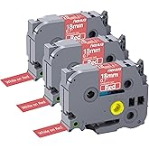 Hehua 18mm 0.7 White on Red Laminated Tape Compatible for Brother Label Maker Tape TZe-445 TZe445 TZ-445 TZ445 for P Touch PT D400 D450 D600 D610 P710BT, 3/4'' x 26.2ft White on Red, 3 Pack