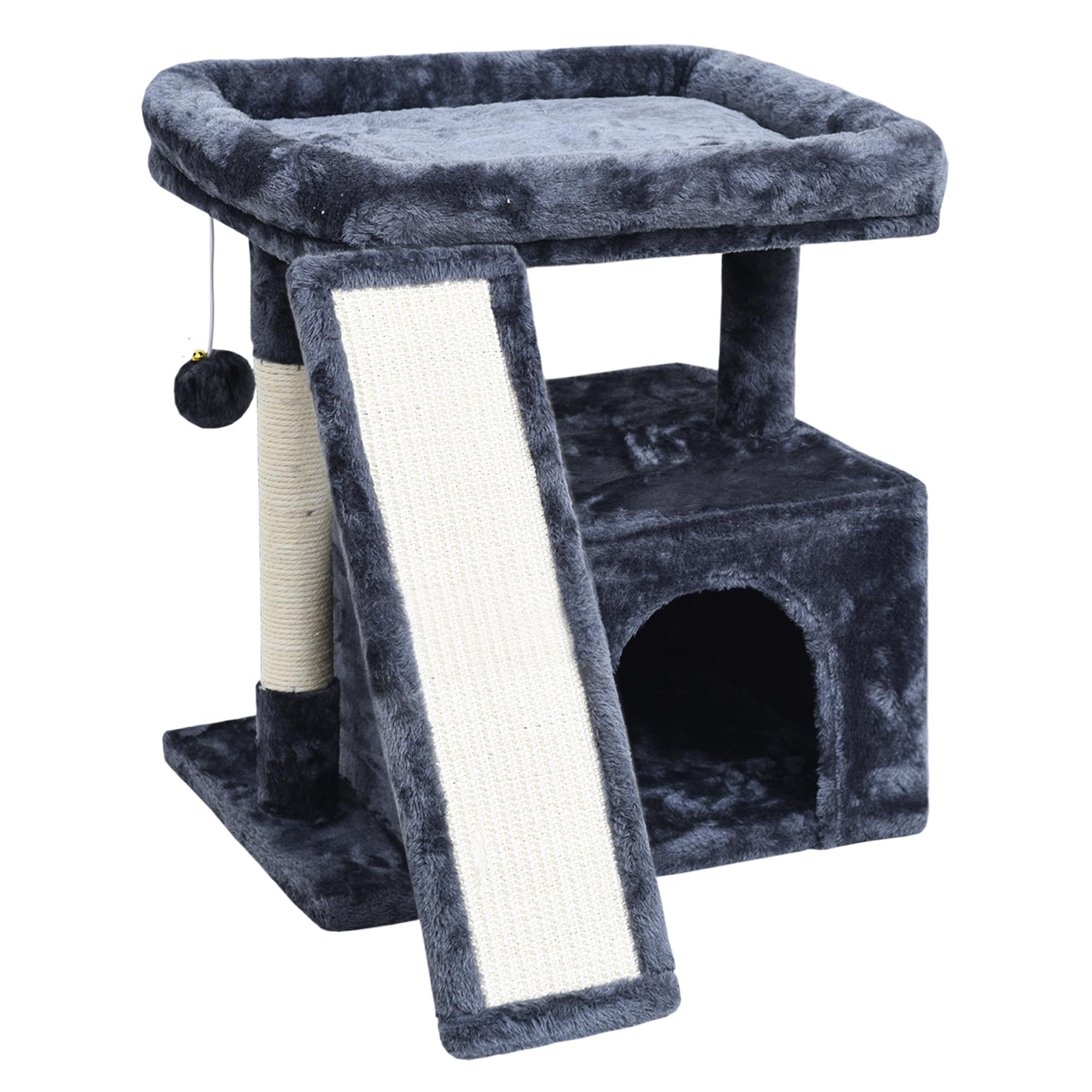 Photo 1 of Small Cat Tree Tower for Indoor Use – Stable Condo with Scratching Post, Perch, Board, and Hideout for Kittens(Smoky Grey)