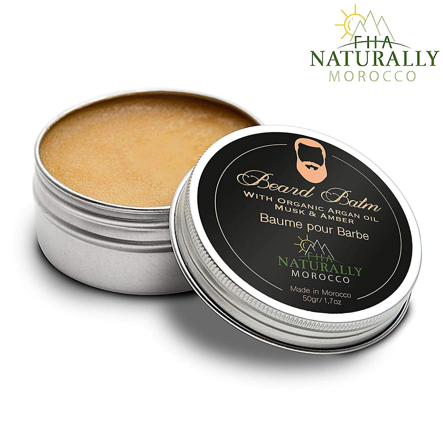 FHA Moroccan Organic Beard Balm Natural Argan Oil & Shea Butter | Leave-in Conditioner & Moisturizing Beard Growth Musk & Amber Mustache Wax 1.7 Oz