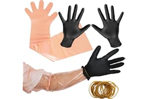 Nirvany 50 Pairs Field Dressing Gloves Deer Hunting Gutting Gloves with Long and Short Dressing Gut Mittens Combo Pack
