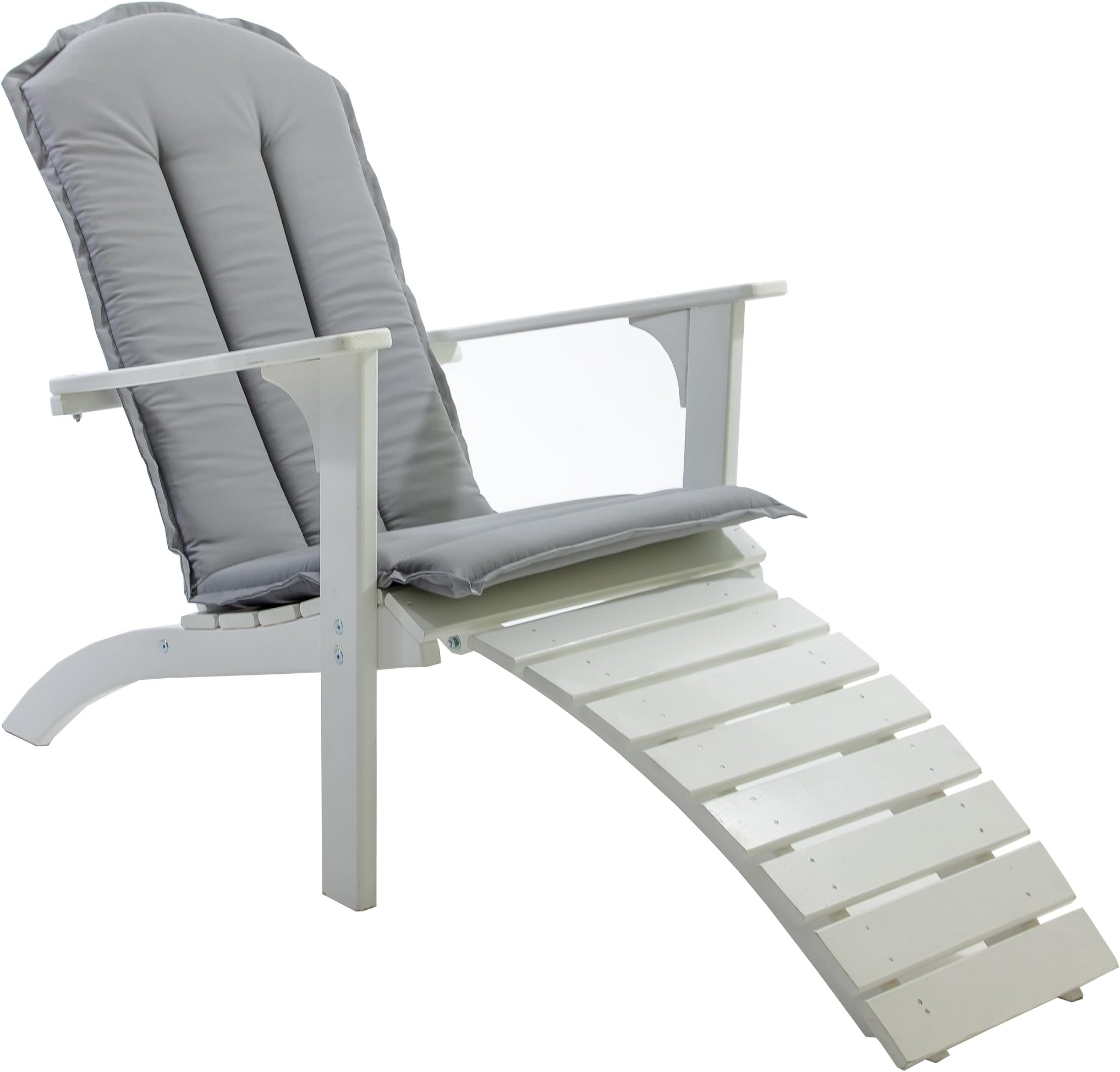Ambientehome FALUN Stylish and Comfortable Solid Wood Adirondack Garden Deck Chair with Footrest/Seat Cushion - White