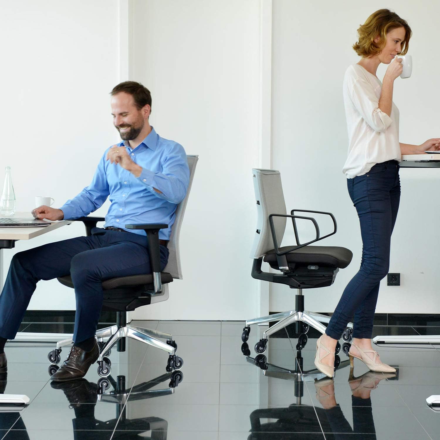 Office Chair Caster Wheels Replacement (Set of 5) Heavy Duty & Safe for All Floors - Perfect Replacement for Desk Floor Mat - Rollerblade Style/Universal Fit : Office Products