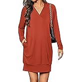 Totatuit Women Oversized Hoodies Dress Casual Long Sleeve V-Neck Hooded Sweatshirt Dress with Pockets 2025 Fall Outfits