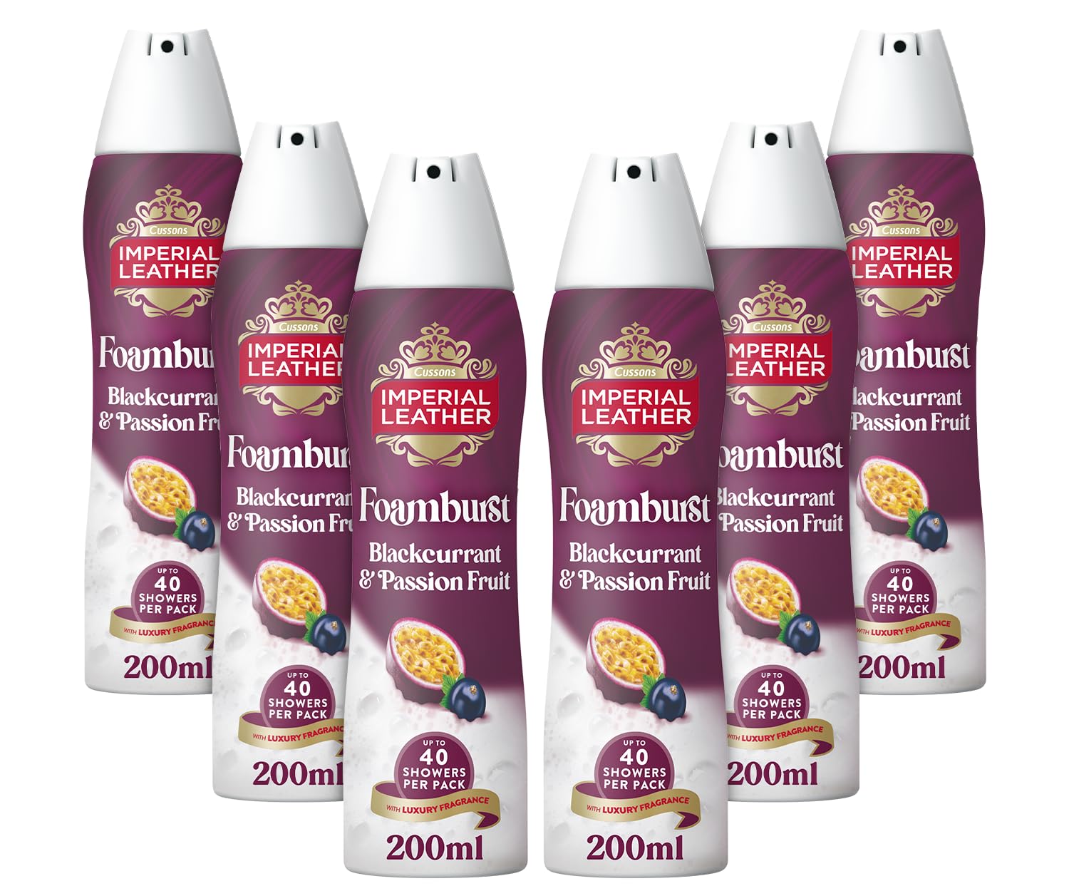 Imperial Leather Foamburst Relaxing Shower Gel, Plum Blossom & Cashmere Musk Body Wash, Luxurious Foam Lather, Gentle Skin Care, Bulk Buy, Pack of 6 x 200ml