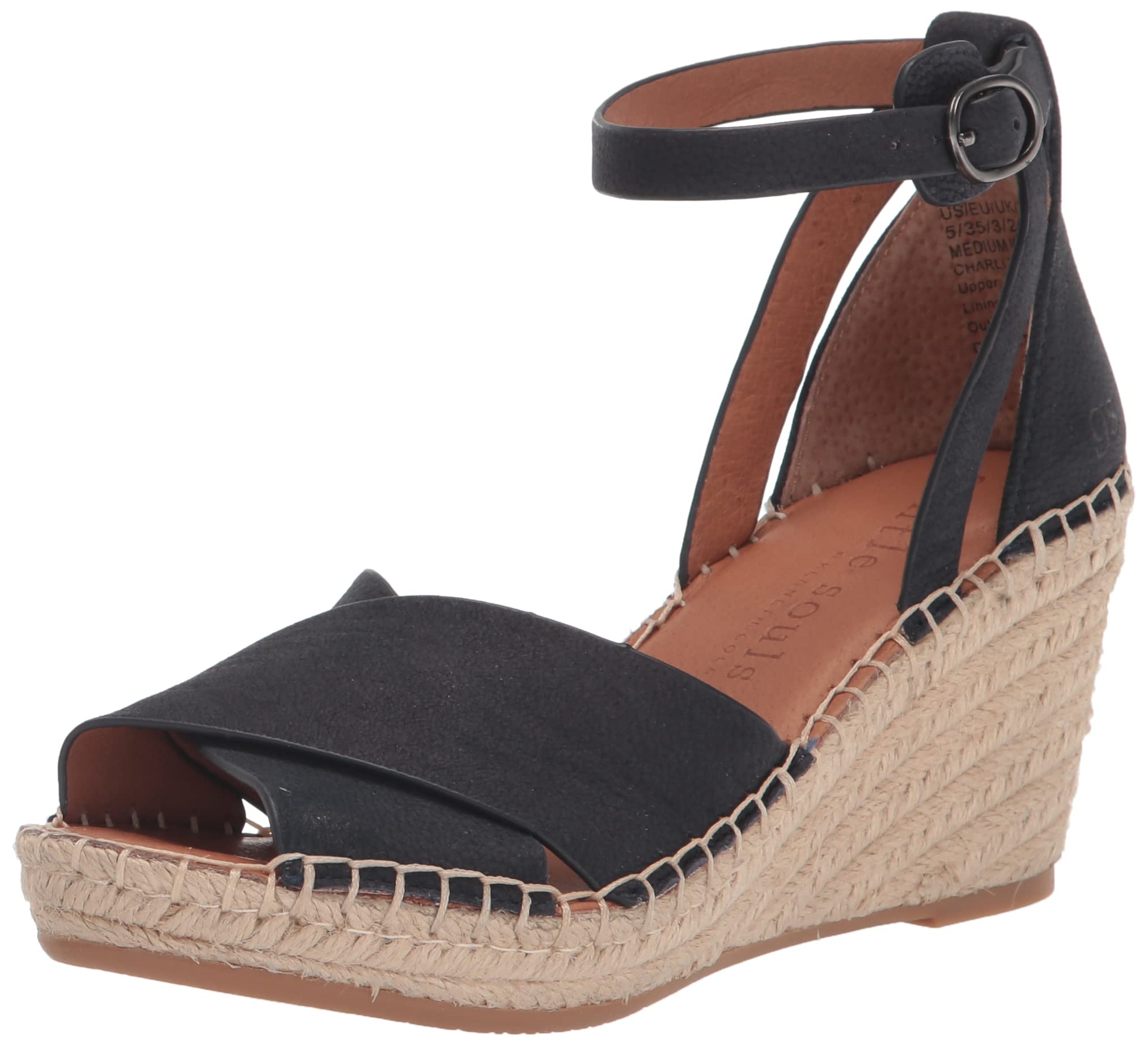 Gentle Souls Women’s Charli X Band Buckle Espadrille Wedge Sandal, Navy, 10