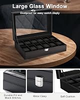Uten Watch Box 12 Slots Display Case with Glass Lid Black Leather view 3