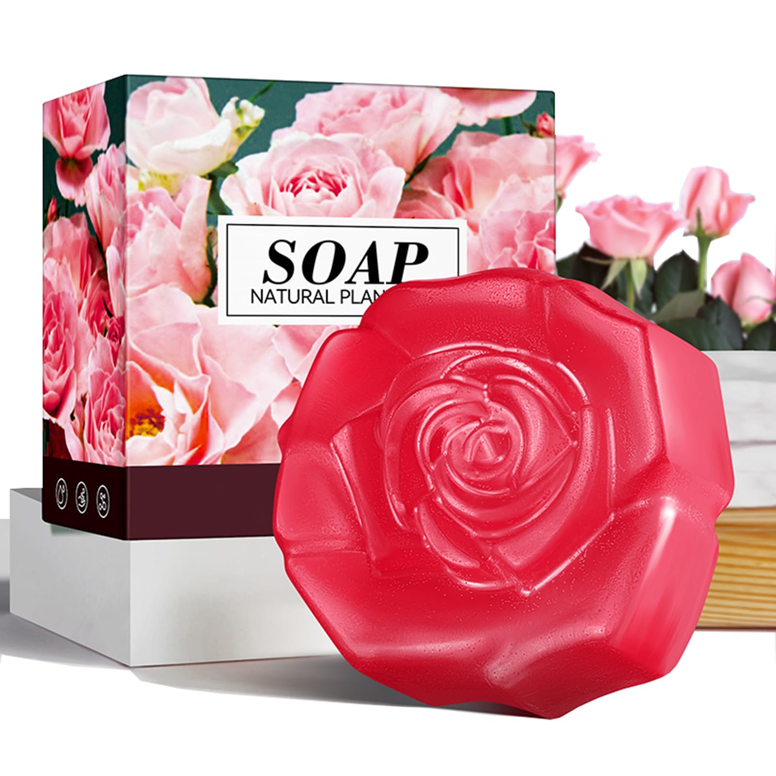 Rose Soap Handmade Soap Bar Natural Soap with Rose Essential Oil, Facial Soap Bar Cleanser Suitable for All Skin Types, Face & Body Cleansing, Hydrating Moisturising Exfoliating Vegan & Residue-Free