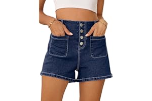 Sidefeel Women's Jean Shorts Button Fly Stretchy High Waisted Summer Outfit Denim Shorts