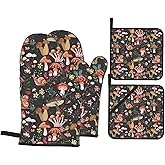 Mushrooms Snails Butterflies Oven Mitts and Potholders Professional Heat Resistant Cotton Oven Mitts Kitchen Gloves 4 Piece Set