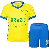 MUDJEAN Brazil Soccer T Shirt Kids Football Outfits for Girls Soccer Gifts 8-10 Lightweight Youth Brazil Jersey Set Yellow 9-10 Years