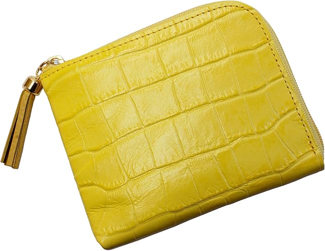 Amazon Lime Made In Japan ライムメイドインジャパン 財布 コンパクト 本革 L8058 イエロー レディース 小銭入れ 二つ折り ミニ L字 ファスナー サイフ マキシム クロコ タッセル 財布