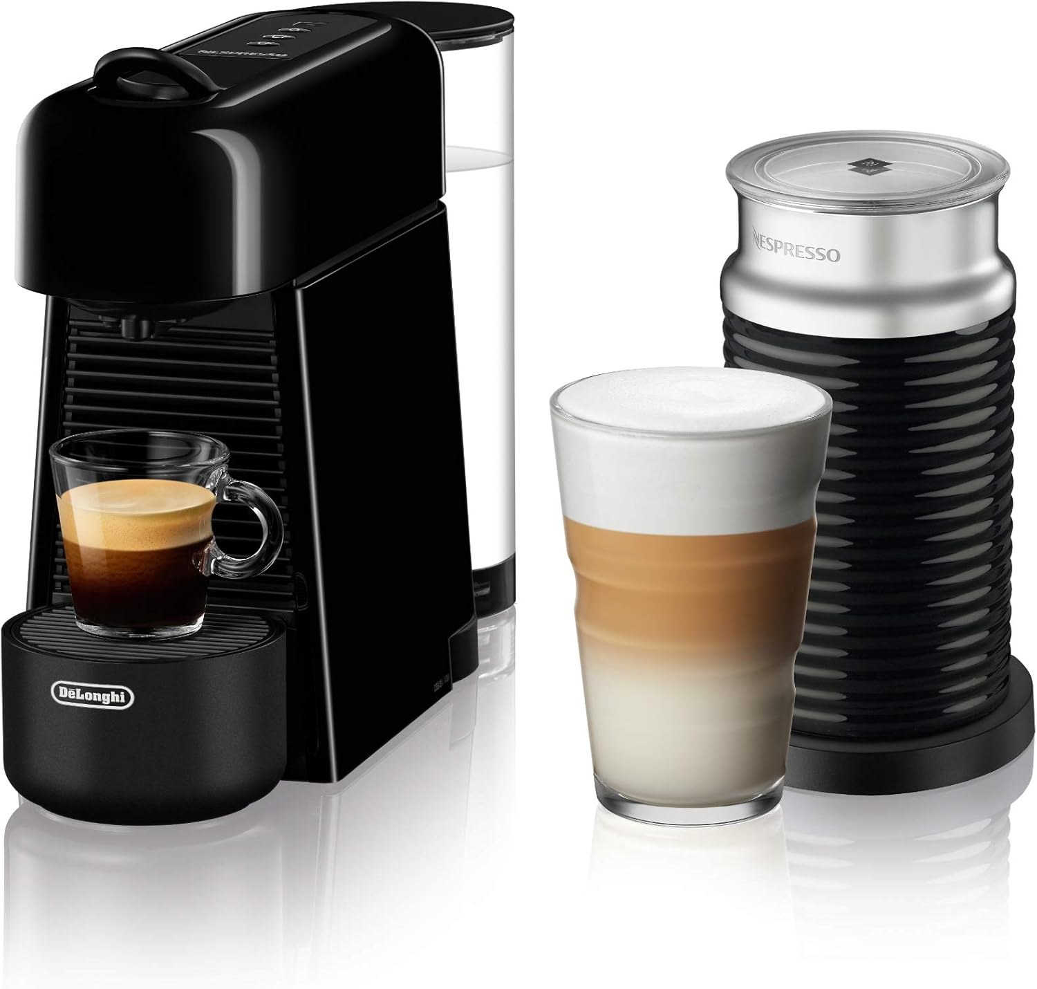 De'Longhi Nespresso Essenza Plus Black Espresso Machine with Aeroccino