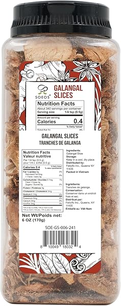 SOEOS GALANGAL SLICES 6 OUNCES, NON-GMO VERIFIED, KOSHER, GREAT GALANGAL – ALPINIA GALANGA, PERFECT FOR TOM YUM AND TOM KHA SOUPS, AUTHENTIC PRODUCT OF VIETNAM, SLICED DRIED GALANGAL ROOT, 6OZ.