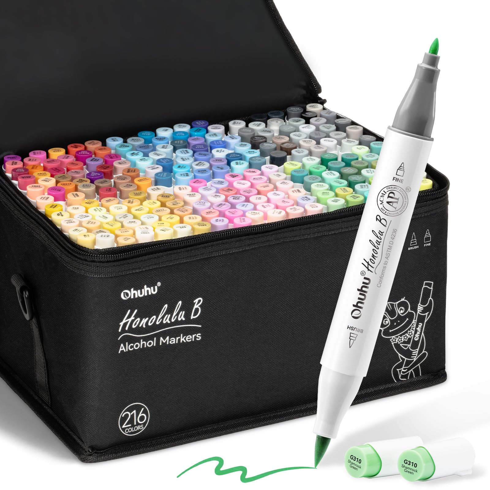 Photo 1 of Ohuhu Alcohol Based Brush Markers -Double Tipped Art Marker Set for Artists Adults Coloring Sketch Illustration - Brush & Fine Dual Tips - 216 Colors - Honolulu B of Ohuhu Markers - Refillable Ink
