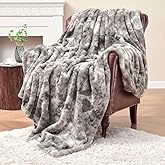 Krifey Oversized Faux Fur Throw Blanket, Soft Fluffy Fuzzy Cozy Blanket for Couch, Sofa and Bed, Luxury Mink Plush for Women, Room Home Dorm Decor, Marbled Gray 60" x 80", Warm 600GSM