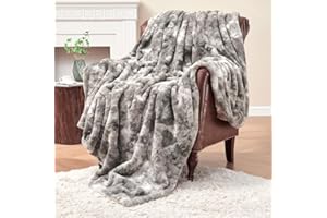 Krifey Oversized Faux Fur Throw Blanket, Soft Fluffy Fuzzy Cozy Blanket for Couch, Sofa and Bed, Luxury Mink Plush for Women, Room Home Dorm Decor, Marbled Gray 60" x 80", Warm 600GSM