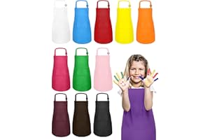 IAGBIBUI 12 Pack Kids Aprons Bulk with 2 Pockets Adjustable Chef Art Apron Kids Painting Aprons for Cooking Baking Crafting Grilling for Boys Girls Age 6-13 Years(12 Colors)