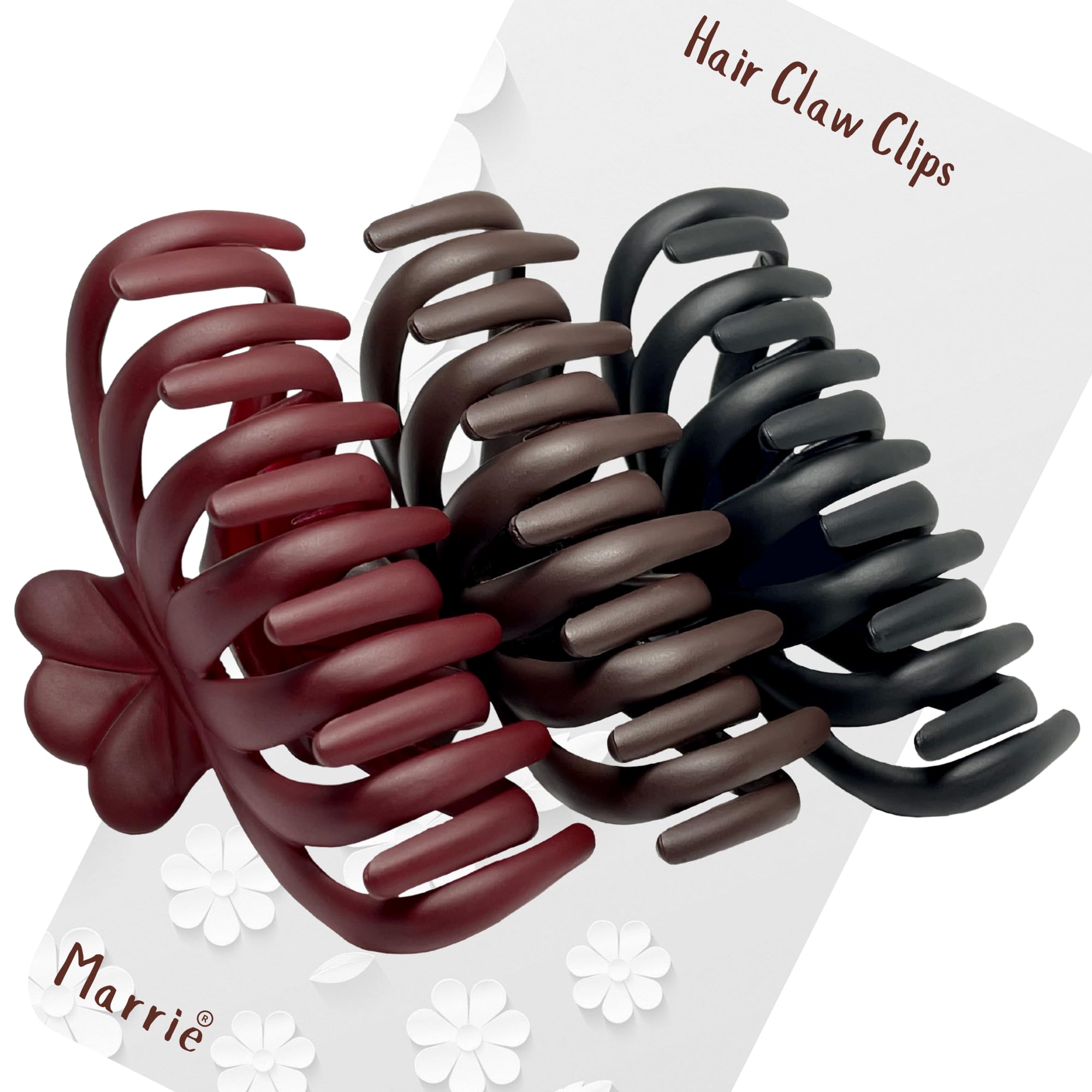 Marrie Hair Claw Clips for Women Girls - Nonslip Double Jaws Grip Clip Clamp for Strong Hold Hair Clips for Medium to Thin & Long Stylish Hair Accessories (Matt (Black Brown Red))