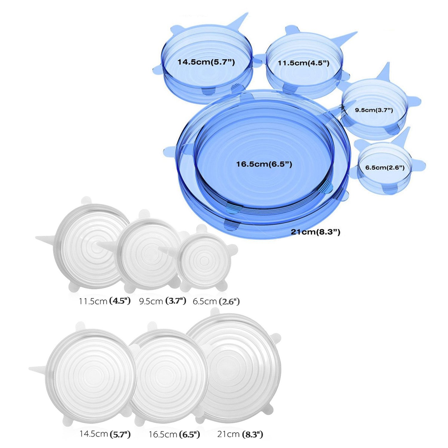 Stretch Lid, CLEYCYE Silicone Stretch Lids - 12pack Reusable Food Saver Covers to Keep Food Fresh - Stretchable Silicon Food Saver of Various Sizes for Can,Pots,Pans,Drinking Glass,Mixing Bowls Covers