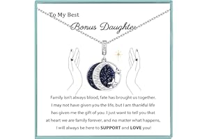 Sereney Christmas Daughter Gifts from Mom, Silver Moon Star Necklace as Bonus Daughter Gifts, Bonus Daughterr Necklaces from Mom, Step Daughterr Present from Stepmom Stepdad Lockets