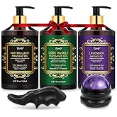 Pjordo 3 Pack Massage Oil for Massage Therapy, Lavender Oil for Relaxing, Sore Muscle Arnica Oil & Cellulite Massage Oil, with Massage Roller Ball & Thumb Saver Tool, Valentines Gift for Women