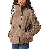 Zoziiee Womens Cropped Pea Coat Wool Blend Double Breasted Notched Stand Collar Trench Overcoat Jackets Fall Casual Outwear