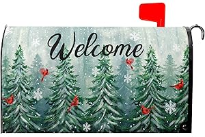 MIAOQUHE Winter Welcome Pine Tree Mailbox Covers Magnetic Standard Size 18" X 21",Cardinal Snow Green Forest Christmas Red Bird Mailbox Wraps Mailbox Decals Post Letter Box Cover for Holiday Garden Yard Decor