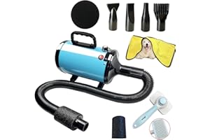 GOLADA Professional Pet Grooming Dryer, High Velocity Dog Hair Dryer with Heater, Stepless Adjustable Speed Dog Hair Dryer (ABS-Blue)