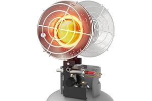 Karveden Outdoor Propane Heater, 15,000 BTU Portable Heater with 3 Heating Modes, Camping Heater with Shut-off Valve and Tip-over Switch, 30° Rotating Single Tank Top Heater for Tents, Garage, Patio