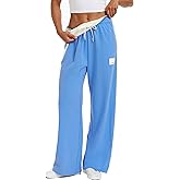 YIPINK Womens Track Pants Athletic Running Pants Sweatpants Straight Leg Cotton Fold-Over Sports Jogging Striped Loose Fit