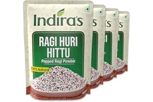 INDIRA Ragi Huri Hittu Tasty Popped Ragi Flour (400g each Pack of 4) Ragi Malt Mix Instant Ragi Porridge Mix Ragi Laddu Mix Popped Finger Millet Powder Roasted Ragi Powder Atta