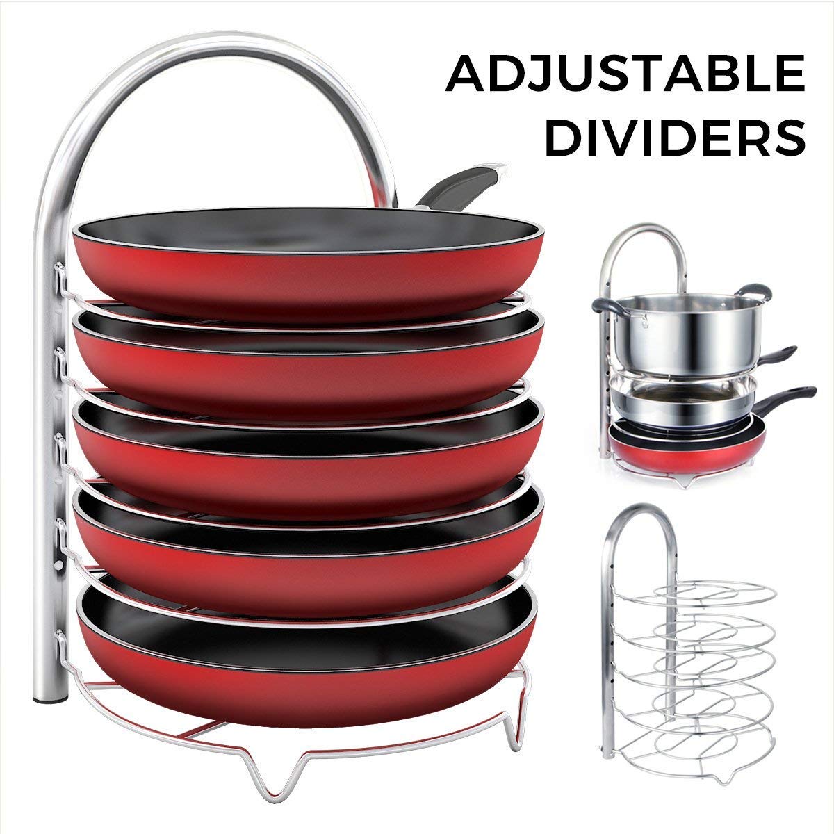 Lifewit Adjustable Pan Pot Organizer Rack for 8 9 10 11 12 inch