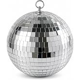 NuLink 8in Disco Mirror Ball with Hanging Ring | Silver Mirror Reflective, Sparkling Effect for Party Home Decoration Stage Props DJ Dance Club Music Birthday D&eacute;cor