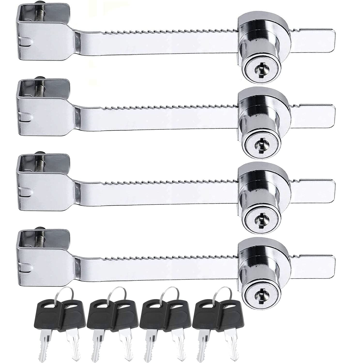 Litensh 4PCS Reptile Vivarium Terrarium Lock with Key Alike, Sliding Glass Door Ratchet Lock Security Saw Lock for Showcase Display Cabinet