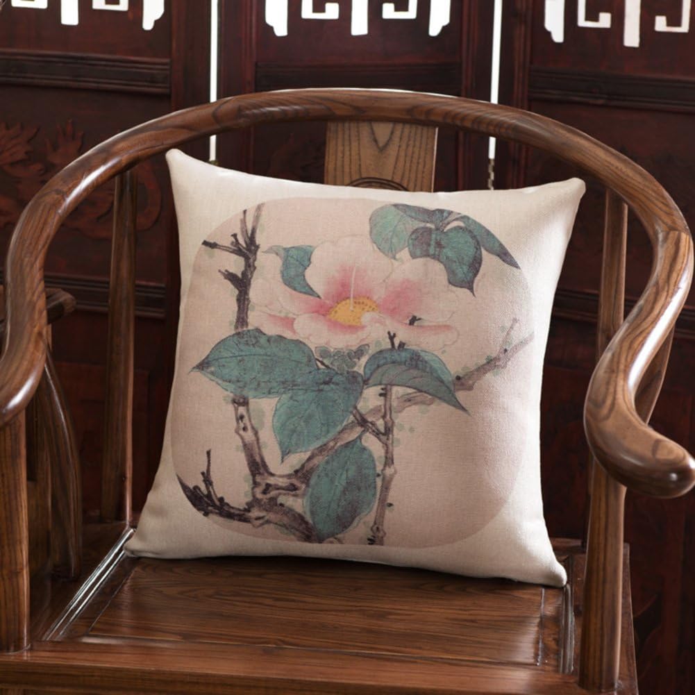 DW HCKK Lotus Flower Pillow Chinese-style cotton pillow sofa back cushions bedside cushion car back Office Chair lumbar-D 45x45cm(18x18inch) VersionA