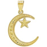 Gold Moon and Star Charm - 10 Karat Solid Gold - Moon Pendant - Celestial Jewelry
