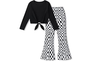 Gaupafmb Girl Clothes Solid Knot Front Long Sleeve Pure T-Shirt Tops Split Flare Pants 2Pcs Toddler Girl Outfit