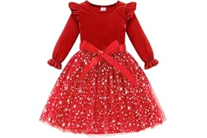 Patgoal Toddler Girls Tutu Dresses Velvet Tulle Dress with Sequin Long Sleeve Holiday Party Fall Winter Dress 2-7Y