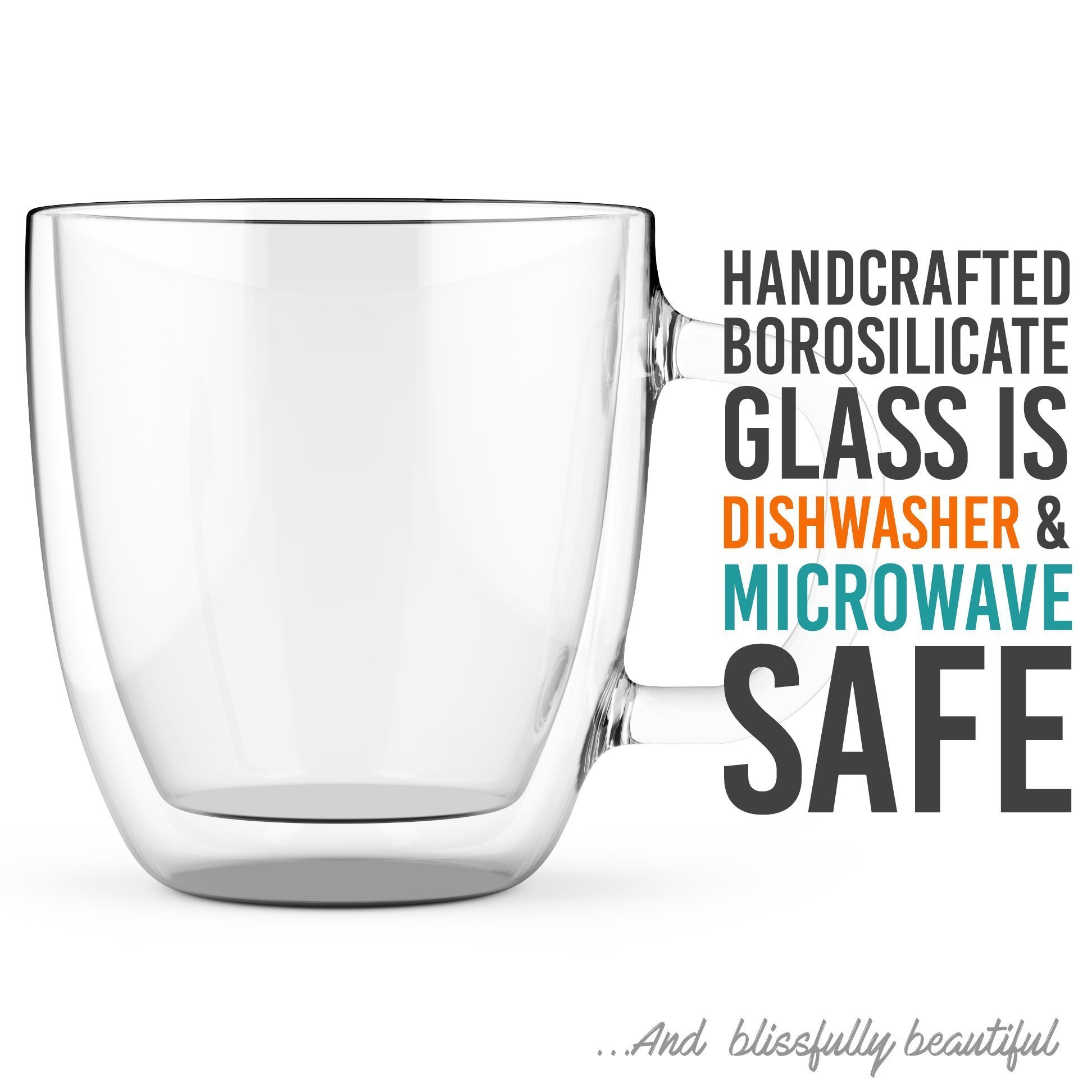 Large Coffee Mug, Double Wall Glass 16 oz Dishwasher Microwave Safe