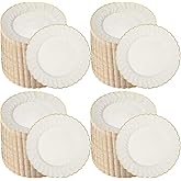 Mifoci 100 Pcs 7.5 Inch Ivory with Gold Rim Plastic Disposable Plates Bulk Salad Dessert Appetizer Cake Plates Elegant Fancy Plastic Tableware for Party Holiday, Wedding, Catering Table Decoration