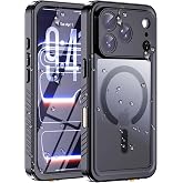 Hualele Magnetic for iPhone 17 Pro Max Case Waterproof, Compatible with MagSafe, Built in Lens &amp; Screen Protector Translucent Matte Hard Back Full Body Protection IP68 Underwater, Black