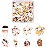 COGCHARGER 32Pcs 8 Style Coffee Charms for Jewelry Making Bulk Cute Donuts Chocolate Coffee Beans Charms Alloy Enamel Pendants for Bracelet Necklace Earring DIY Supplies
