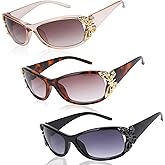 GGSTDDUP 3 Pairs Y2K Sunglasses for Women, Fashion Wrap Around Butterfly Design Sun Glasses with UV400 Protection
