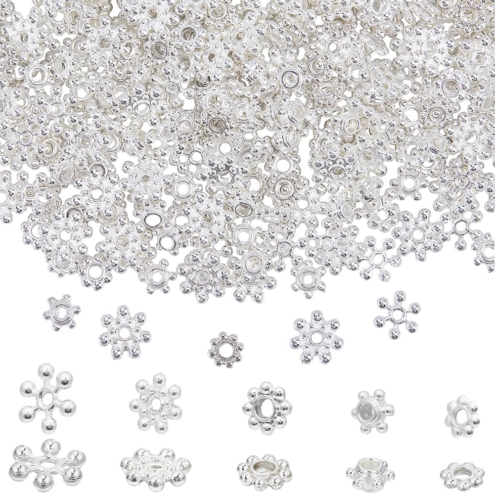 SOFPLATE 1 Box 500pcs Silver Daisy Flower Spacer Beads Metal Spacer Beads Tiny Tibetan Style Alloy Snow Flakes Spacers Bead for Jewelry Making Christmas Day Bracelets Earrings Accessories Supplies