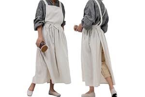 losofar Pleated Cotton Long Apron X Back Kitchen Garden Florist Work Clothes Bib Dress