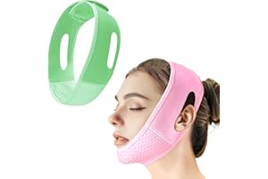 Beiskll Reusable V Line Lifting Mask with Chin Strap, V Shaped Face Mask for Sagging, Jaw Exerciser (Pink and Green)