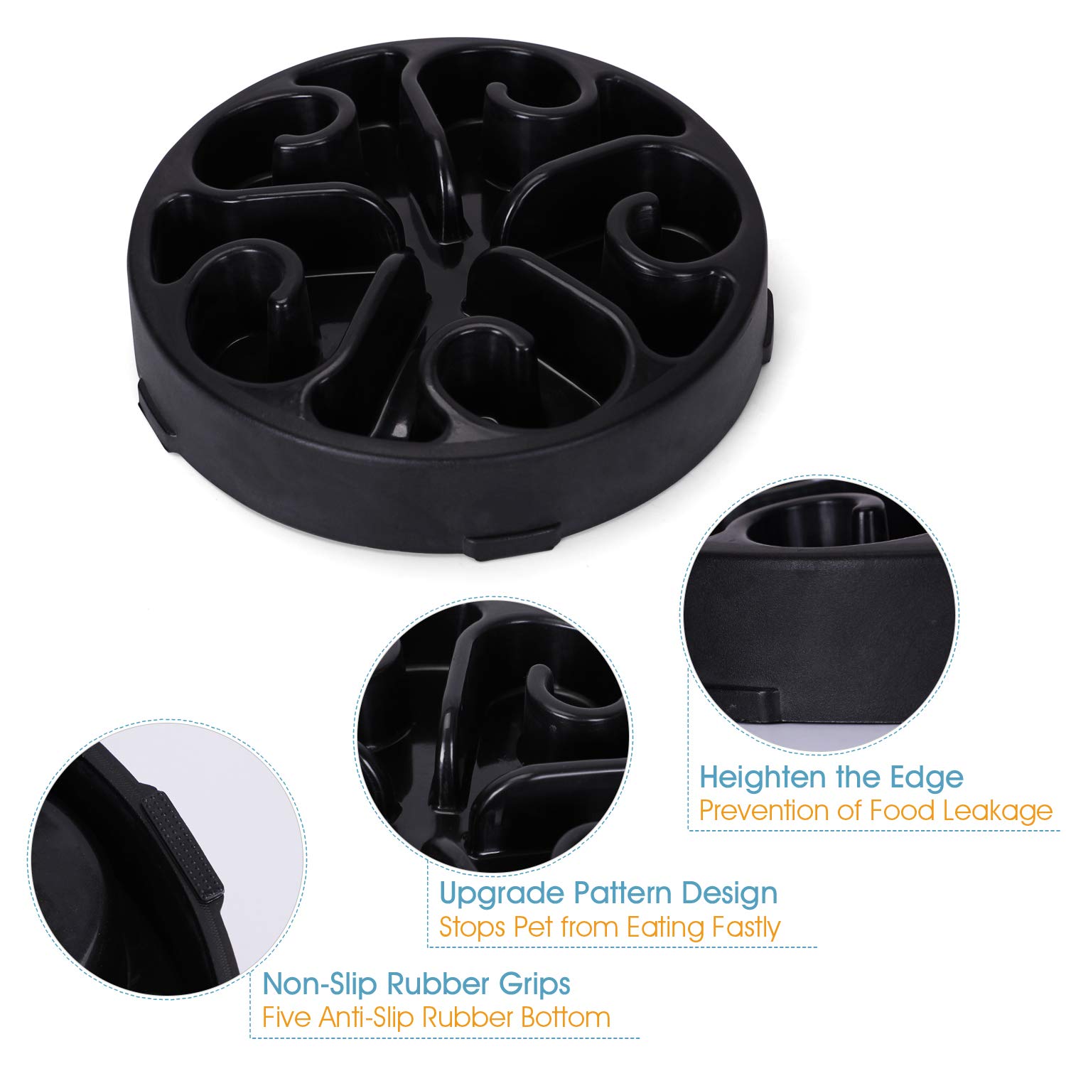Whippy Fun Slow Feeder Dog Bowl, Upgrade Non Slip Puzzle Bowl Fun Feeder Interactive Bloat Stop Dog Bowl (Black, 1.5-2 Cup)